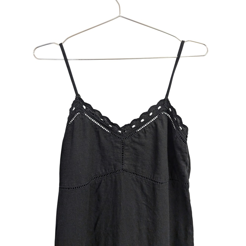 Old Navy Linen Blend Cami Midi Dress Summer Minimalist Embroidered Black M - Picture 4 of 6